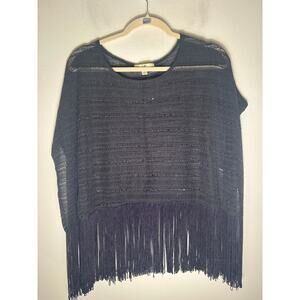 Ya Los Angeles Black Knit Mesh Sleeveless Fringe Top Sz S